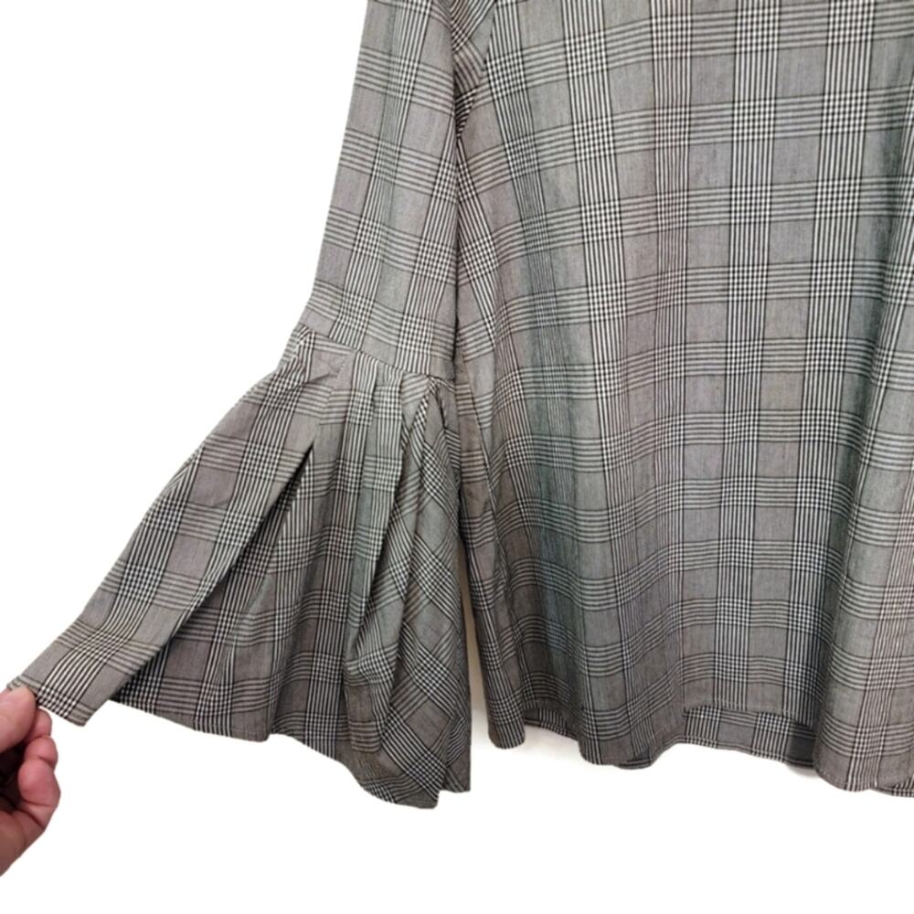ZARA WOMAN Plaid Bell Sleeve Black and White Cotton Blend Top Size M - Picture 7 of 13